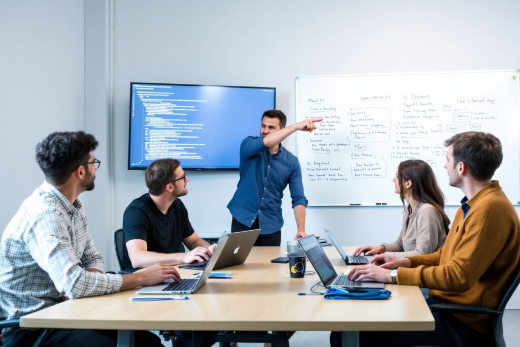 Diagrama de flujo de usuario para una aplicación móvil para eventos, mostrando diferentes pantallas y funcionalidades (agenda, networking, registro), clave para el rendimiento de la app.