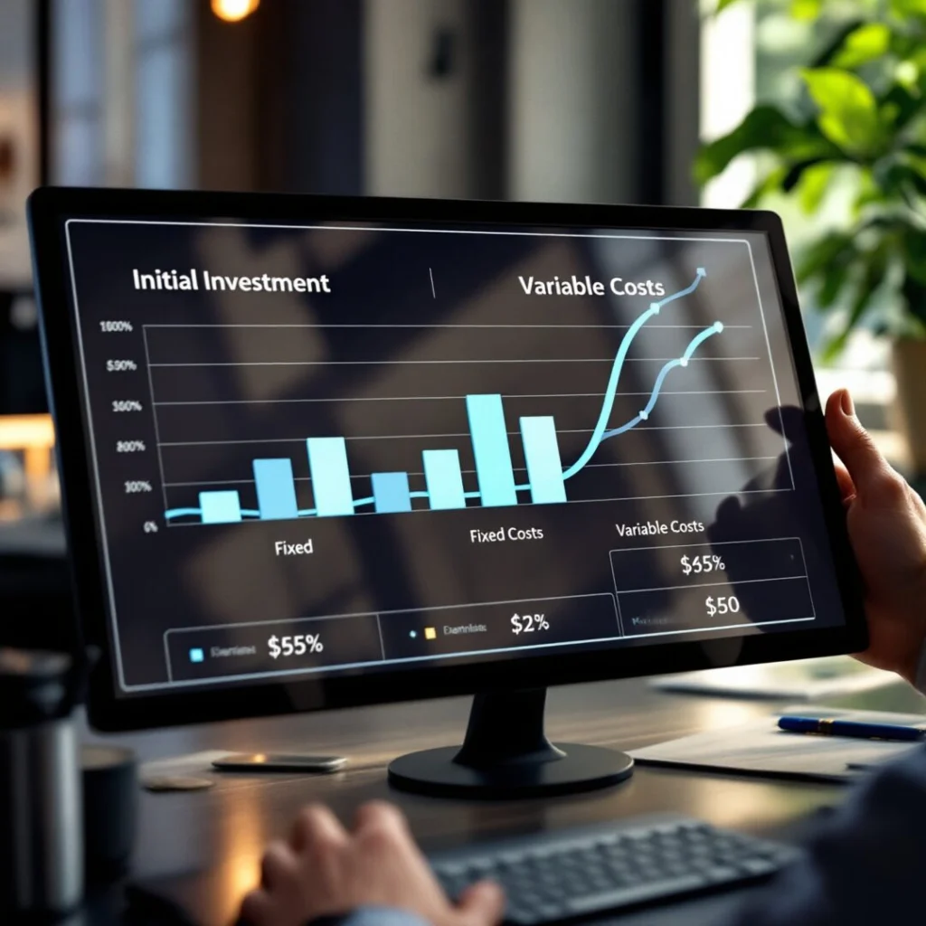 Gráfico que muestra la inversión inicial y los costos fijos/variables para emprender en alquiler de espacios para eventos