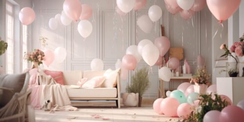 Party decorations, in white cozy room