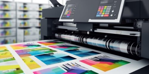 Modern printing press produces multi colored printouts accurately generated by artificial intelligence